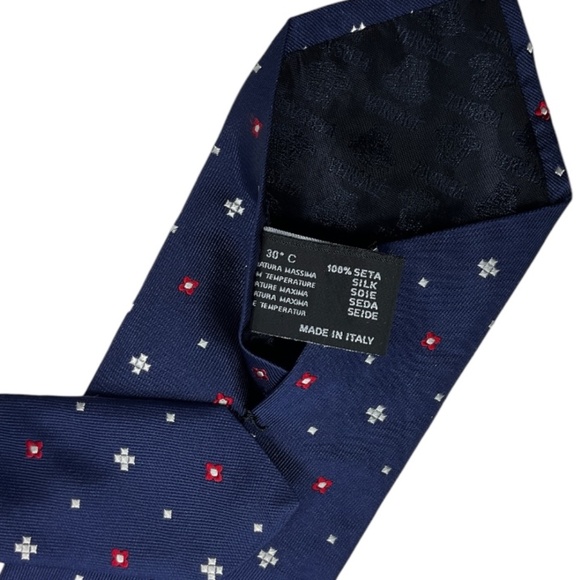 VERSACE Blue Geometric Floral Silk LUXURY Tie ITALY - Picture 4 of 5